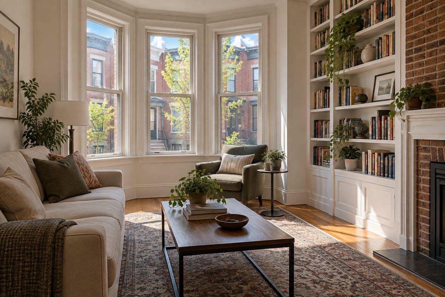A sunlit Philadelphia sitting room, illustrative